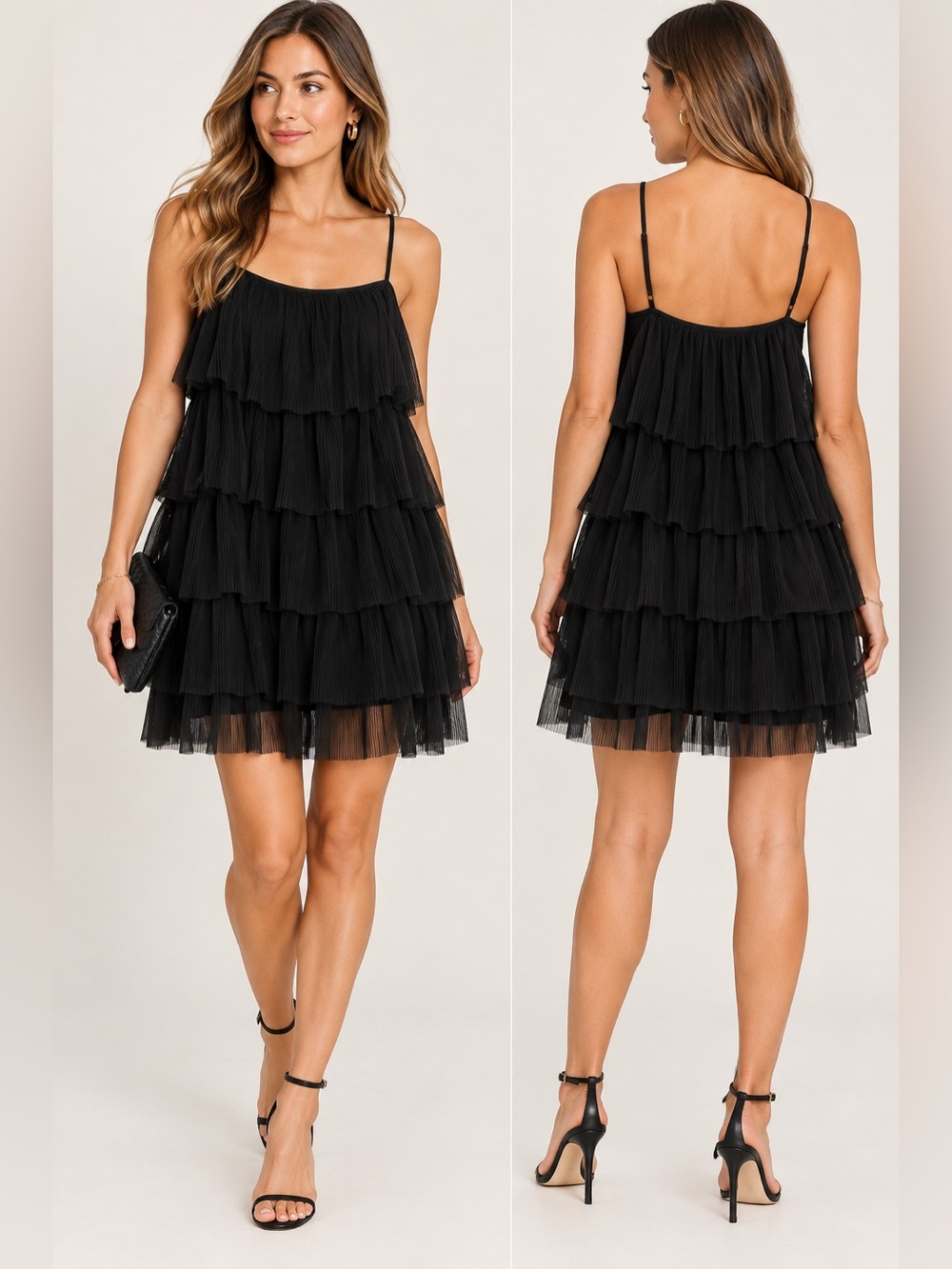 En Saison Amie Mini Dress Tiered Pleated Mini Dress in Black Size Small NWT